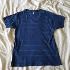 American Apparel Blue w/ Red Stripe V-Neck T-Shirt